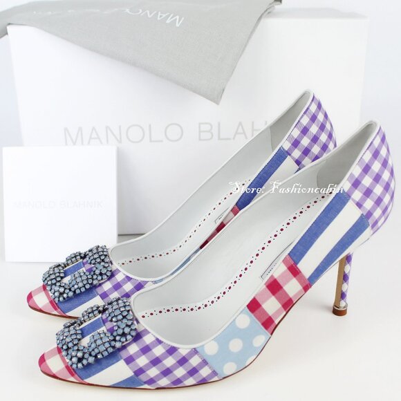 NEW MANOLO BLAHNIK Hangisi Patch Heeled Pumps - Picture 1 of 13
